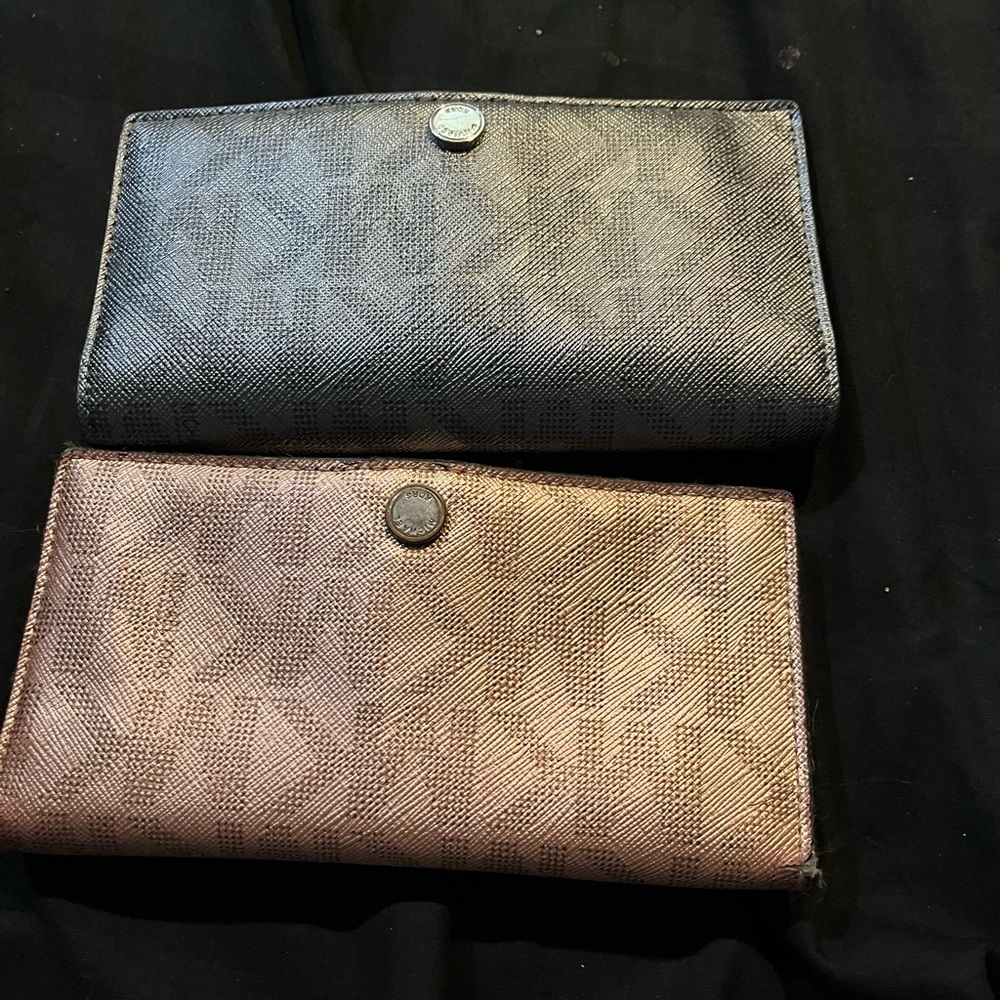 Pink and grey metallic wallets